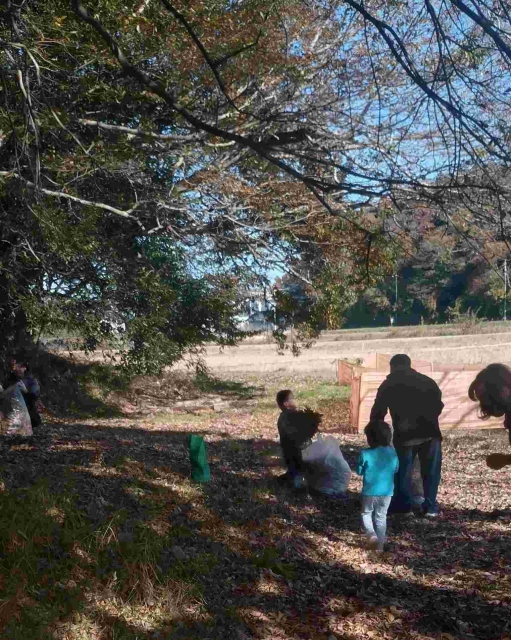 里山で落ち葉拾い